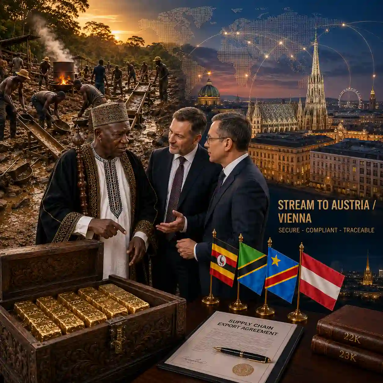 Gold Dore Bars Stream Africa to Austria Vienna